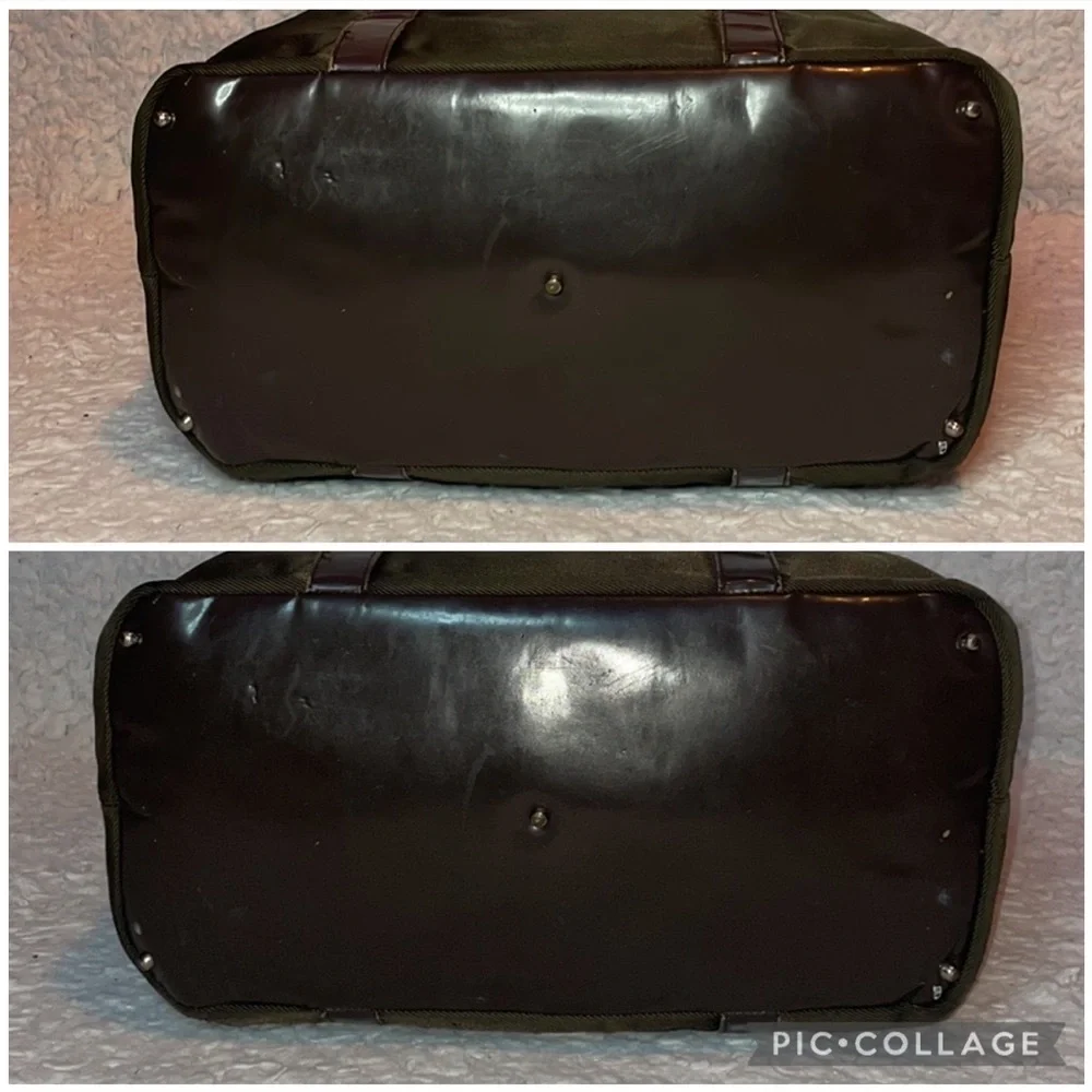 Gucci Vintage Bamboo Handle Nylon Leather Large Shopper Tote Olive Green Brown - Picture 8 of 15